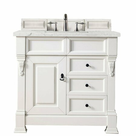 JAMES MARTIN VANITIES Brookfield 36in Single Vanity, Bright White w/ 3 CM Eternal Jasmine Pearl Quartz Top 147-V36-BW-3EJP